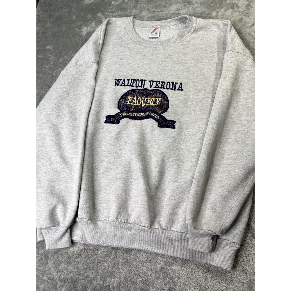 Vintage Grey Jerzees Sweatshirt "Walton Verona" Embroidery Faculty Pullover 2X